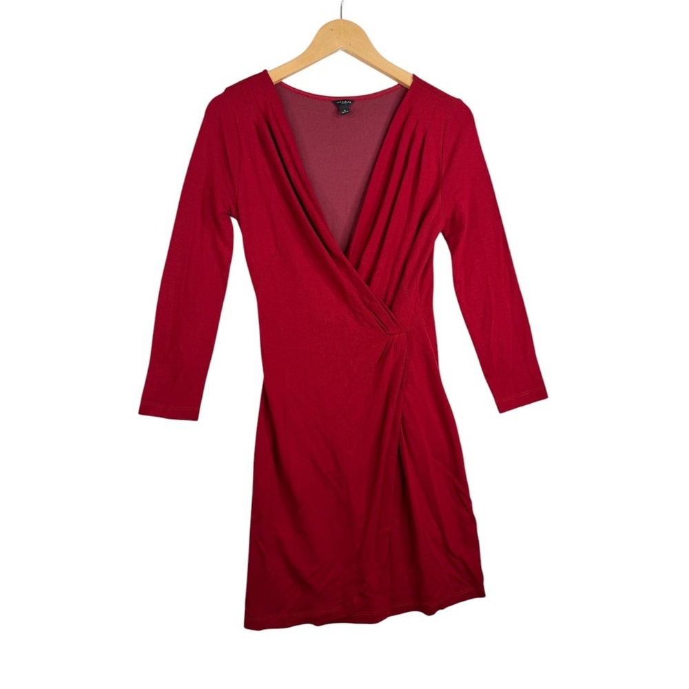 Ann Taylor Faux Wrap Long Sleeve Surplice Office Dress size 6 Red
